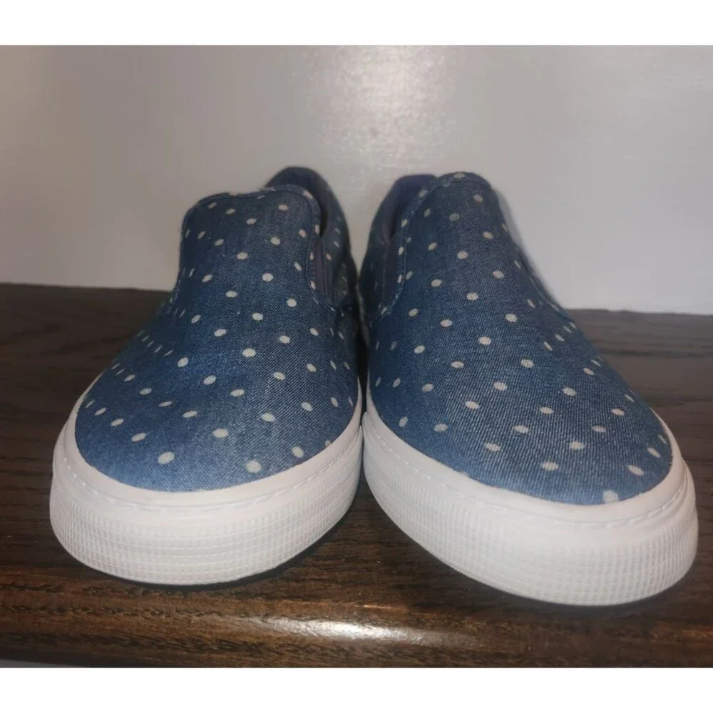 NEW 2 Pairs GAP Kids Girls Slip-on Sneakers Blue Denim Polka Dot Print-5 & 3